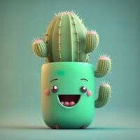 collezione di felice, sorridente, gioioso cartone animato stile sole personaggi per estate, vacanza design. cartone animato cactus sorridente avatar generativo ai foto