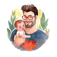 Il padre di giorno. padre con bambino acquerello. illustrazione ai generativo foto