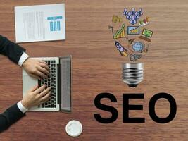 SEO ricerca motore ottimizzazione, in linea il branding e in linea marketing schermo foto