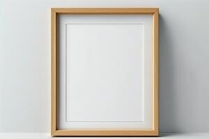 vuoto immagine telaio modello su parete nel moderno interno. opera d'arte modello finto su nel interno design. di legno immagine telaio modello su bianca parete minimalista - generativo ai foto