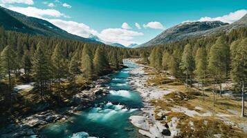 montagna fiume sfondo. illustrazione ai generativo foto