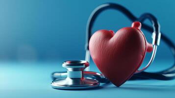 rosso cuore e stetoscopio. illustrazione ai generativo foto