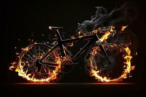 sport. ardente bicicletta nel sagome su balck background.fire e energia ai generato foto