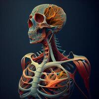 umano scheletro anatomia, 3d medico illustrazione. anatomia di umano corpo., ai generativo Immagine foto