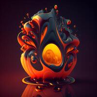 astratto 3d illustrazione di un arancia e nero liquido con onde., ai generativo Immagine foto