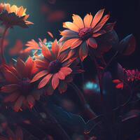 bellissimo rosso fiori su un' buio sfondo, tonica Immagine., ai generativo Immagine foto