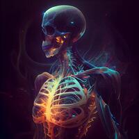 umano scheletro anatomia. 3d reso illustrazione. isolato su nero., ai generativo Immagine foto