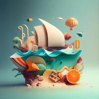 3d illustrazione di un' barca nel il mare. il concetto di viaggio e vacanza., ai generativo Immagine foto