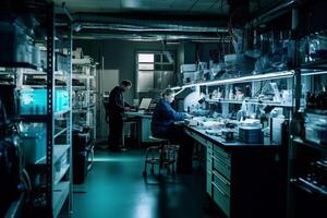 un' squadra di ai ricercatori è Lavorando diligentemente nel un' brillantemente illuminato laboratorio ai generato foto
