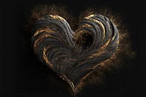 astratto amore cuore fatto di nero vulcanico magma e oro macchie. generativo ai illustrazione. foto