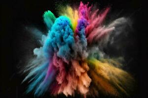 astratto multicolore polvere esplosione su nero sfondo.colorato polvere esplodere. dipinto vacanza polvere Festival. congelare movimento di colore polvere esplodere, lanciare colore polvere su sfondo. foto