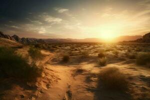 tramonto deserto scena pianta. creare ai foto