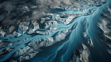 un' freddo condotto a partire dal Sopra. etereo foto di il ruscello flussi a partire dal islandese freddo masse. ai generato