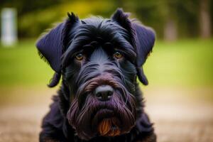 carino gigante schnauzer. ritratto di un' bellissimo gigante schnauzer cane nel il parco. generativo ai foto