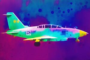 aereo su colorato acquerello sfondo. aereo nel il cielo.acquerello dipingere. digitale arte, generativo ai foto