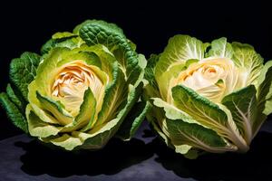 fresco cavolo su di legno tavolo. vegetariano cibo. vegetarianismo e salutare mangiare. salutare cibo concetto. generativo ai foto