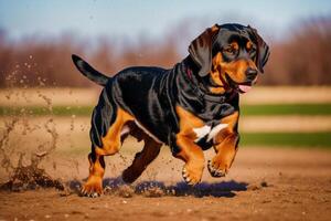 ritratto di un' bellissimo cane in piedi nel il parco. generativo ai foto