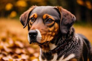 ritratto di un' bellissimo cane in piedi nel il parco. generativo ai foto