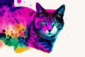illustrazione di un' gatto con multicolore macchie su un' bianca sfondo. digitale arte, generativo ai foto