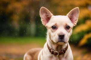 ritratto di un' cane su un' sfondo di blu cielo. generativo ai foto