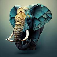 generativo ai illustrazione di creativo di elefante fatto di colorato geometrico forme su sfondo. capo, coraggio, forte e coraggioso, foto