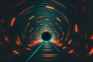 fantascienza informatica futuristico vuoto generativo ai tunnel sfondo Uscita o obbiettivo avanti. astratto informatica o digitale autostrada concetto cyberpunk informatica synth tunnel corridoio foto