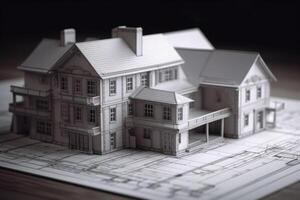 modello di Casa edificio in piedi su architettonico progetto. generativo ai foto