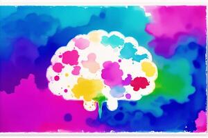 un' acquerello pittura di un' albero con un' arcobaleno su esso. un' colorato pittura di un' cervello. acquerello dipingere. digitale arte, generativo ai foto