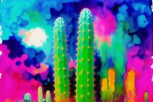 un' colorato immagine di un' varietà di cactus. un' colorato cactus la pittura. acquerello dipingere. digitale arte, generativo ai foto