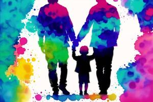 orgoglio mese. un illustrazione di gay famiglia. gay famiglia la spesa tempo insieme. lgbtq. generativo ai foto