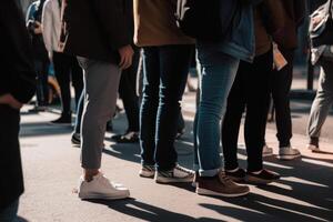 irriconoscibile persone folla a città strada. generativo ai foto