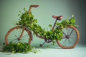 bicicletta fatto di naturale verde impianti. eco amichevole trasporto. generativo ai foto