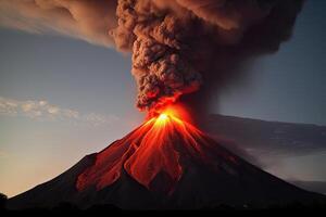 vulcano eruzione. lava flussi su di il vulcano cratere. generativo ai foto