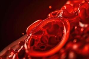macro tiro di rosso sangue cellule nel arteria. generativo ai foto