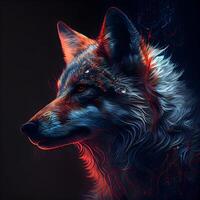 neon ritratto di un' lupo su un' buio sfondo. illustrazione., ai generativo Immagine foto