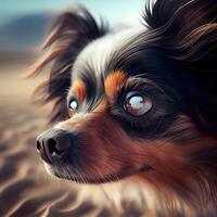 carino chihuahua cane su il spiaggia, digitale la pittura, ai generativo Immagine foto