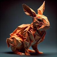 coniglio origami isolato su buio sfondo. 3d resa., ai generativo Immagine foto