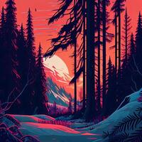 inverno foresta con neve coperto alberi. illustrazione nel retrò stile., ai generativo Immagine foto