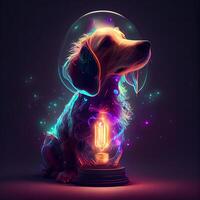 bassotto cane con neon leggero lampadina. illustrazione., ai generativo Immagine foto