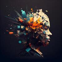 3d illustrazione di un' dell'uomo testa combinato con colorato schizzi, ai generativo Immagine foto