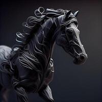 nero cavallo con nero criniera su un' nero sfondo. 3d rendering, ai generativo Immagine foto