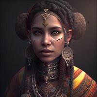 ritratto di bellissimo africano donna con etnico rendere su. 3d rendering, ai generativo Immagine foto