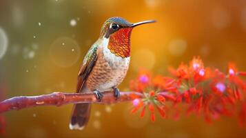il bellissimo in via di estinzione ruvido colibrì - selasphorus rufus - generativo ai. foto