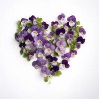 violette fiore nel cuore forma. illustrazione ai generativo foto