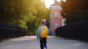 ragazzo partire per scuola. illustrazione ai generativo foto