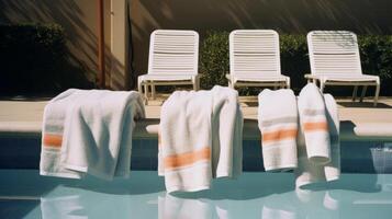 asciugamani vicino il piscina. illustrazione ai generativo foto