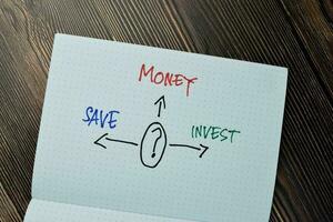diagramma di Salva, i soldi, investire Scrivi su un' libro isolato su di legno tavolo. attività commerciale o finanziario concetto foto