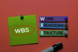 wbs. opera abbattersi struttura acronimo su appiccicoso Appunti. ufficio scrivania sfondo foto