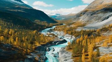 fiume nel montagna. illustrazione ai generativo foto