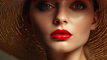 moda donna con rosso labbra. illustrazione ai generativo foto